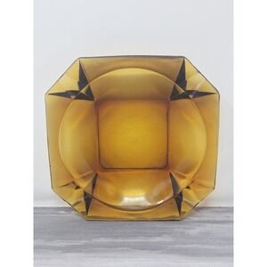 Vintage 8" Amber Glass Octagon Ashtray Arrows - Great Condition!